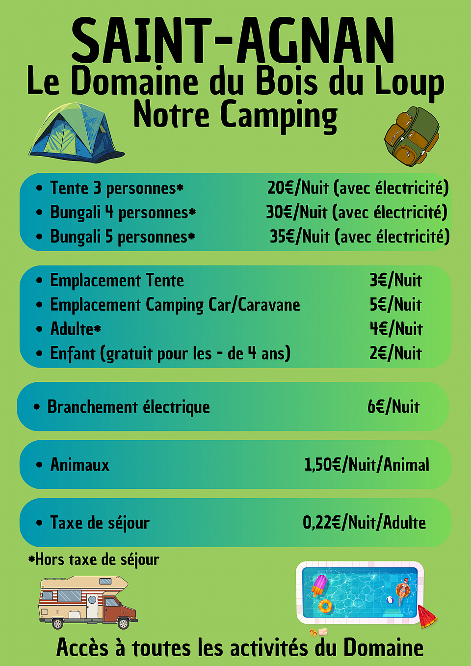 Tarifs camping